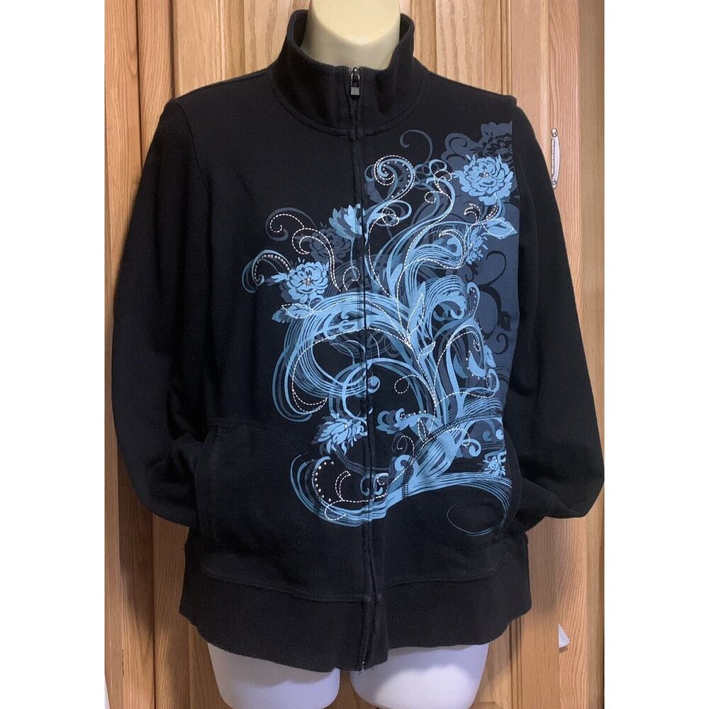 Medium LA Blues Zip Jacket Black w/ Blue Decor & Bling Long Sleeve Fitted GUC